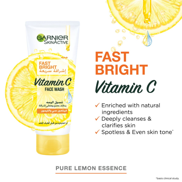 Garnier SkinActive Fast Bright Face Wash with Pure Lemon Essence 100 ml - Image 2