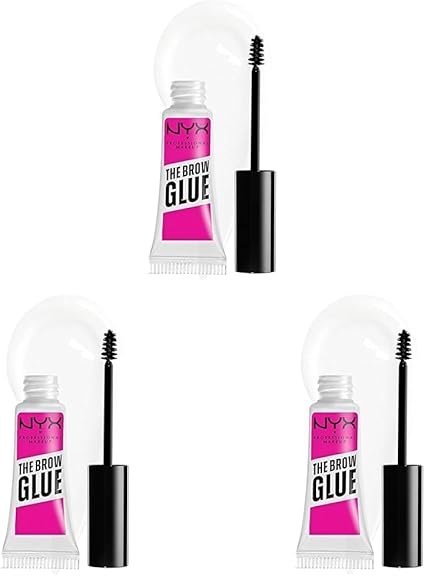 NYX Professional Makeup The Brow Glue Extreme Hold Eyebrow Setting Gel, 16 Hour Hold, Vegan Formula, Natural Finish, Brush Applicator, Shade: Clear (01) (Pack of 3)